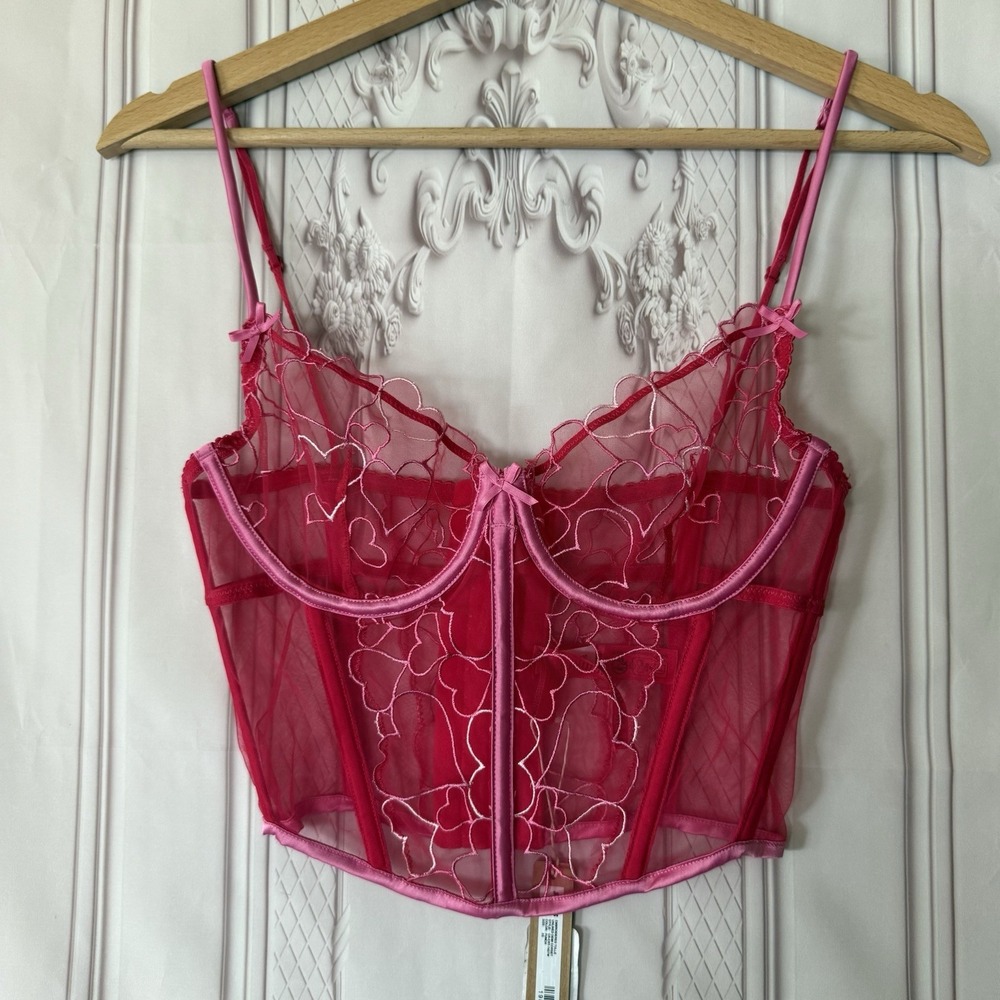 SKIMS Embroidered Tulle Unlined Demi Corset Size XS In Punch NWT - Picture 2 of 9